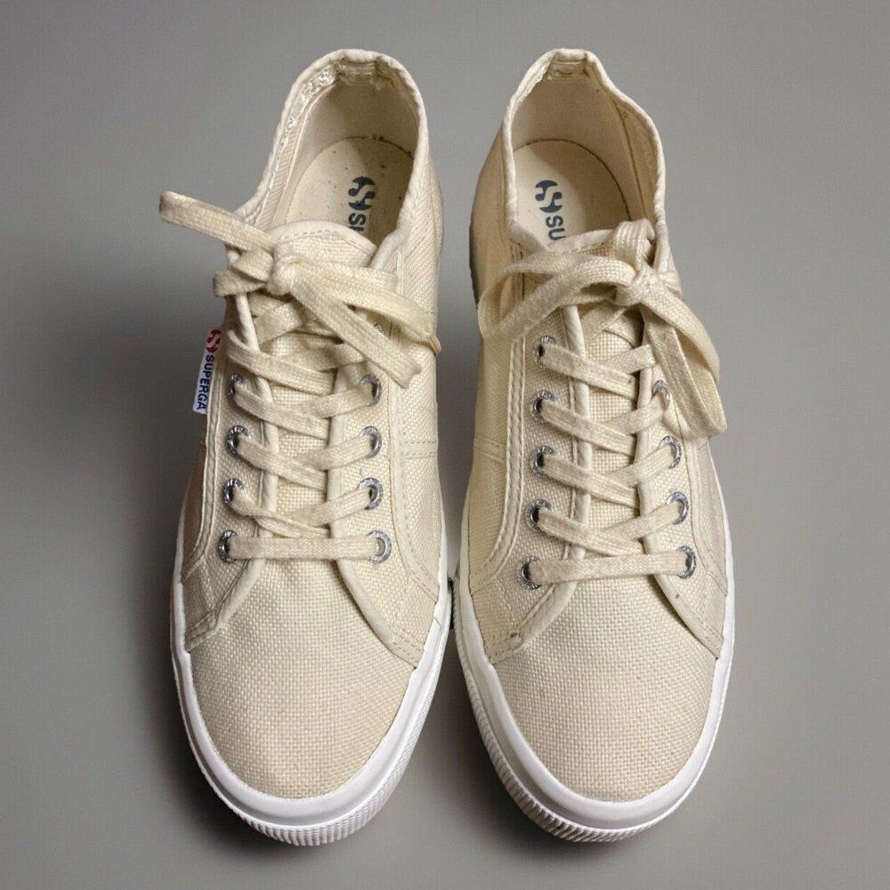 Superga Beige Canvas Platform Sneakers Shoes Women Sz 10 / Men Sz 8.5